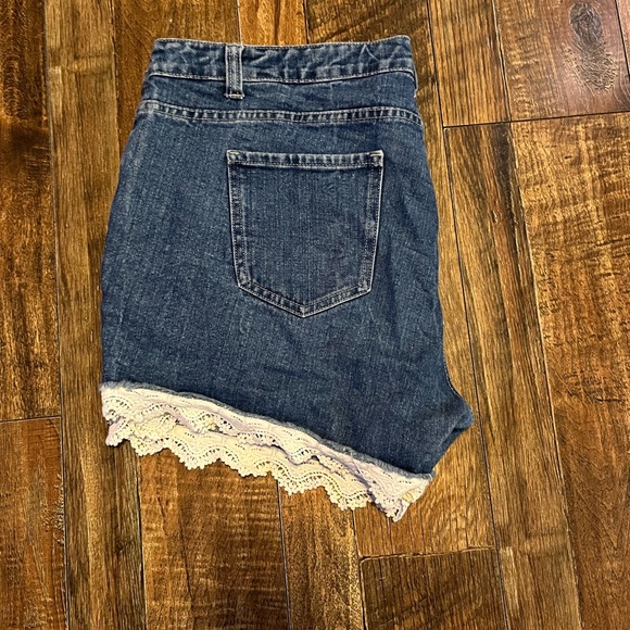 Forever 21 Pants - Forever 21 Blue Denim Shorts with Cream Lace